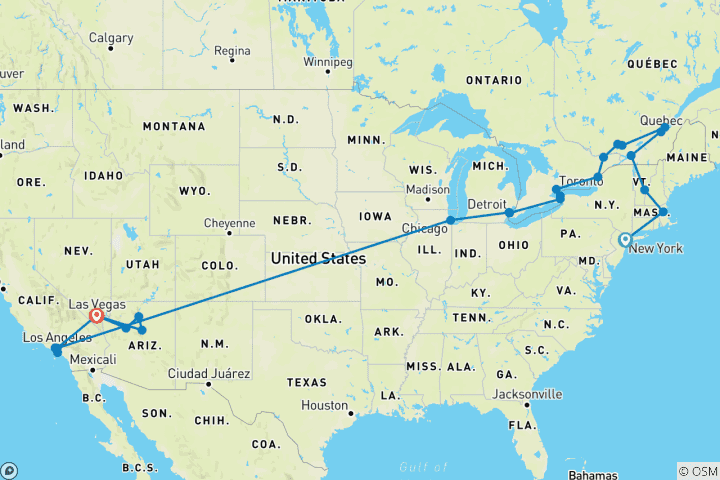 Map of Essential East Coast and Western Classics, Ending in Las Vegas