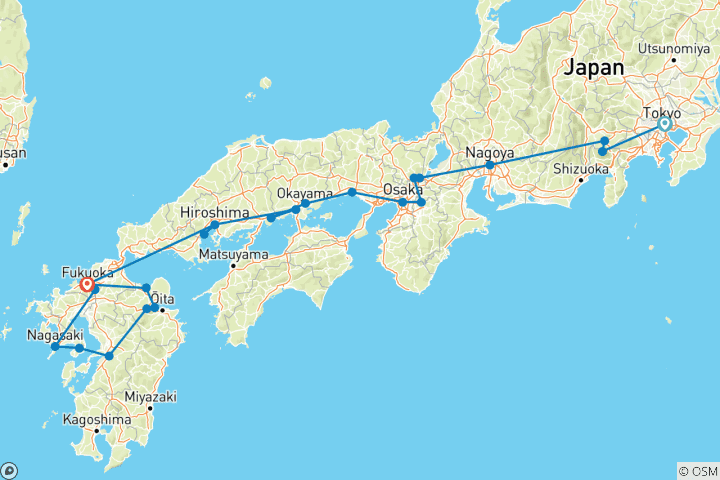 Kaart van Contrasten van Japan en het eiland Kyushu
