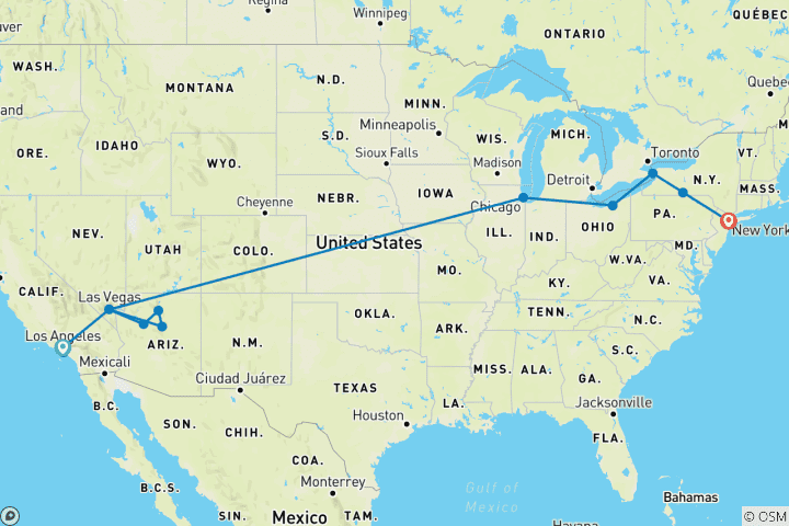 Map of From the West with Chicago and NY (14 destinations)