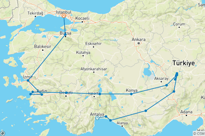 Carte du circuit Le circuit en Turquie (21 destinations)
