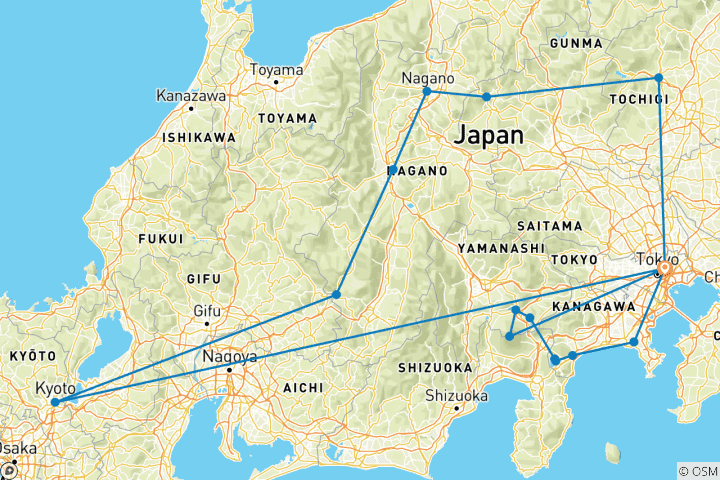 Mapa de Tokio, Kioto, Alpes y Fuji