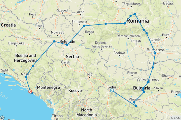 Karte von Von Sofia nach Dubrovnik (25 Ziele)