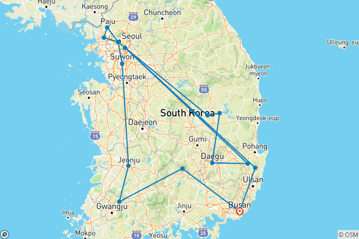Map of Magical Corners of Korea (16 destinations)