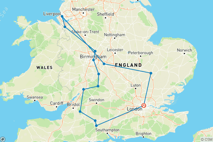 Map of Touring Southern England with London (14 destinations)