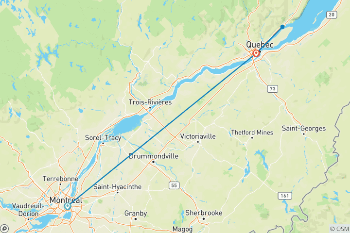 Map of Montreal and Quebec (4 destinations)
