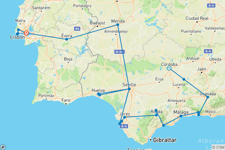 Map of Ultimate Andalusia, Ending in Lisbon (from Cordoba to Lisbon)