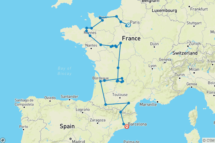 Karte von Schönes Frankreich mit Barcelona