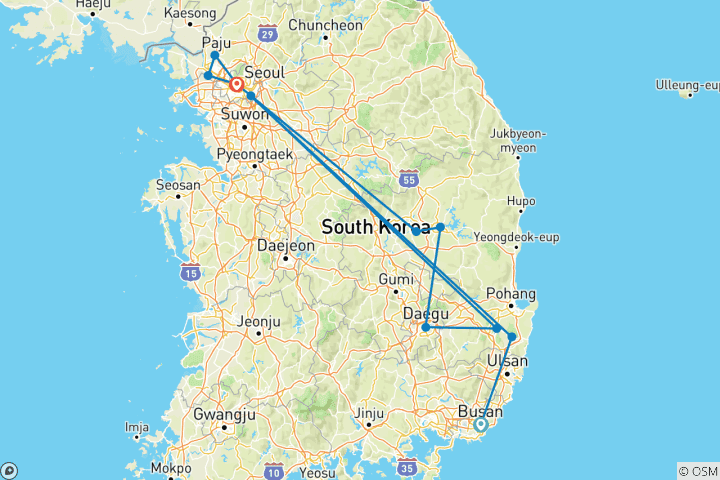 Map of Macau, Hong Kong, and Korea (from Busan to Seoul)