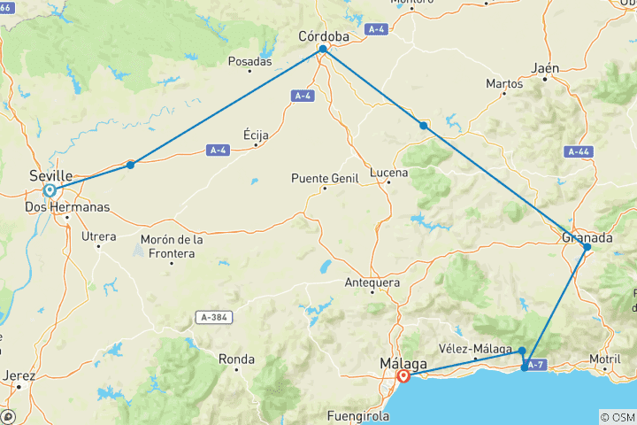 Map of Route of the Andalusian Sun (8 destinations)