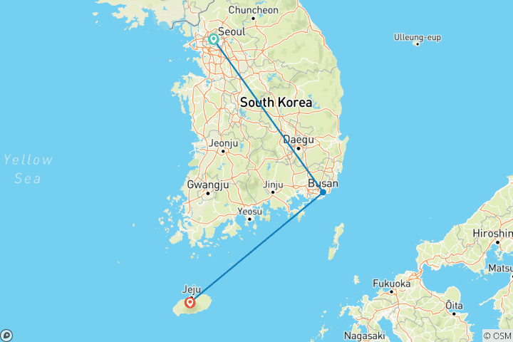 Carte du circuit Séoul, Busan et l'île de Jeju (3 destinations)