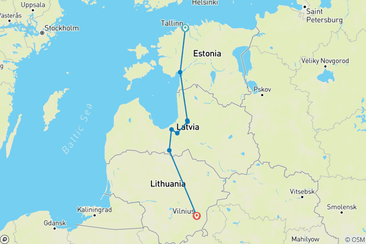 Carte du circuit Les magnifiques pays baltes (8 destinations)