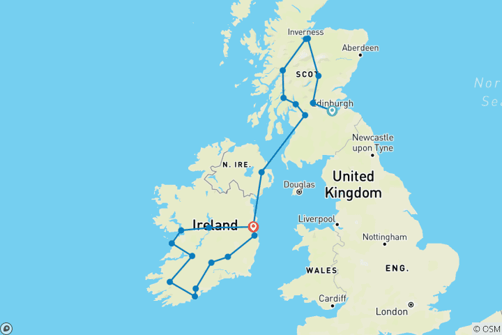 Carte du circuit L'Écosse et l'Irlande