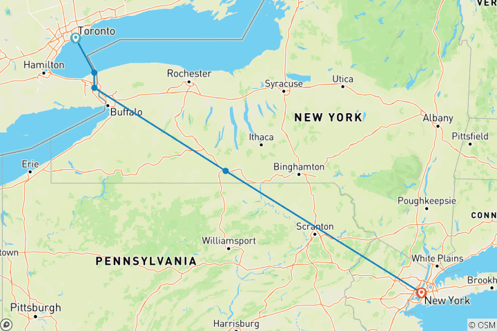 Carte du circuit Toronto, Niagara et New York (5 destinations)