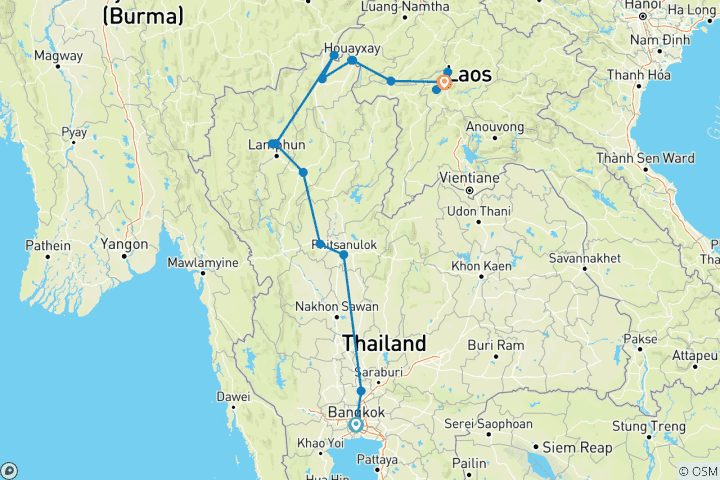 Karte von Tempel in Thailand und die Essenz von Laos (18 Destinationen)