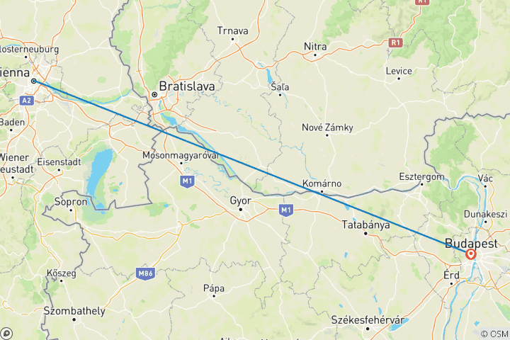Map of Vienna and Budapest (2 destinations)