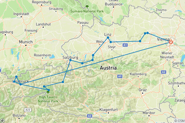 Map of Total Austria (18 destinations)