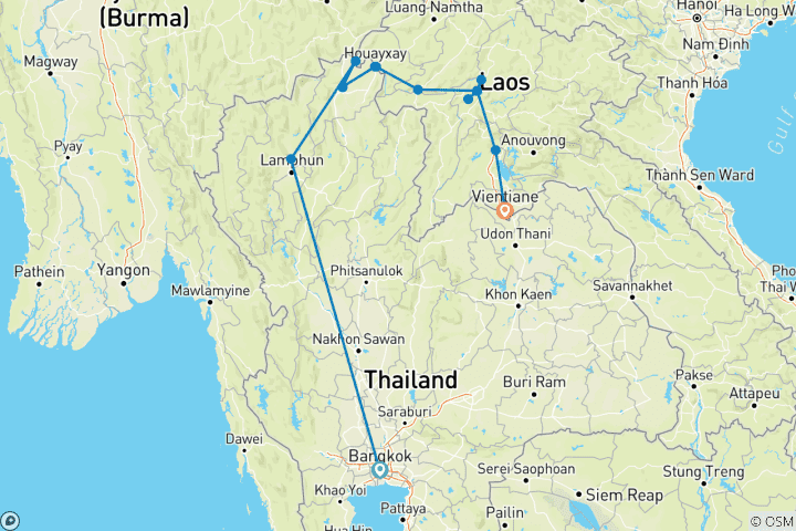 Carte du circuit Thaïlande et Laos : la route ancestrale du Mékong (14 destinations)