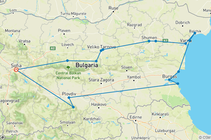 Carte du circuit Merveilles de la Bulgarie