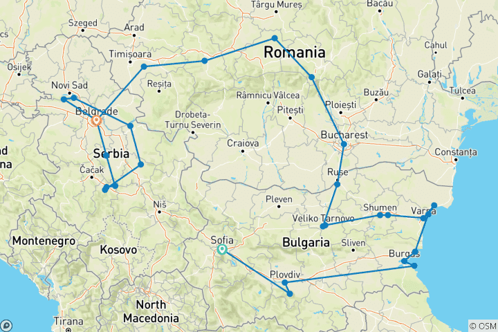 Karte von Wunder von Bulgarien, Rumänien und Serbien
