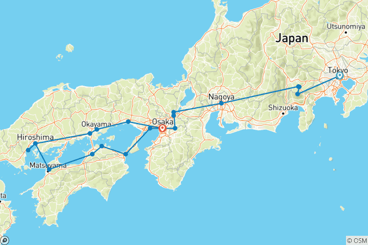 Map of Wonders of Japan End Osaka (24 destinations)
