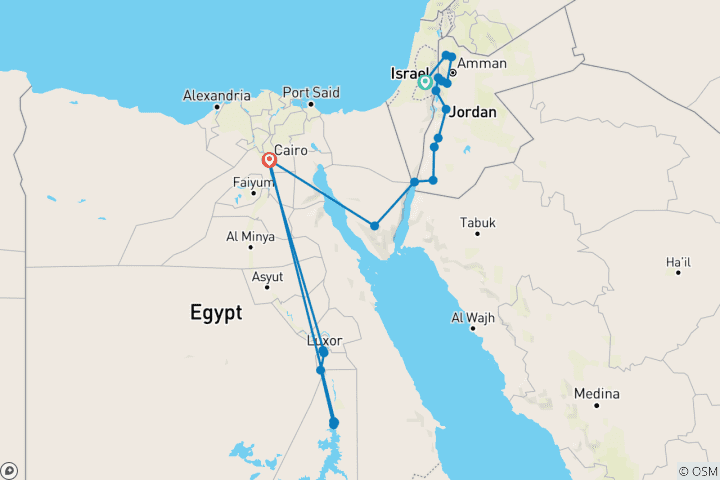 Carte du circuit Contrastes entre Jérusalem, la Jordanie et l'Égypte (40 destinations)