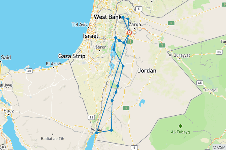 Map of Unforgettable Jordan (15 destinations)