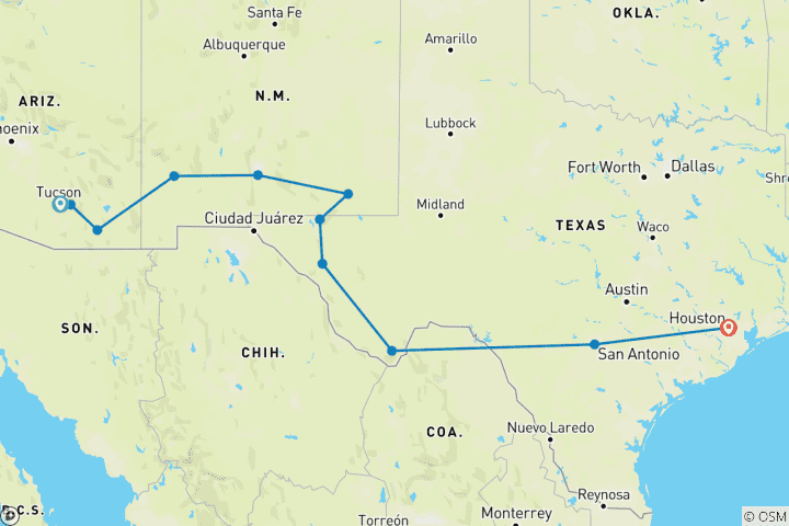 Map of From Cacti to City Streets: Exploring the Southwest & Texas