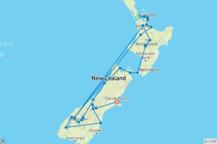 Map of Across New Zealand: From North to South