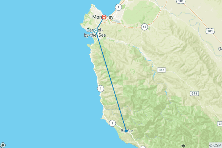 Map of California's Coast: Carmel-by-the-Sea, Monterey, and Big Sur