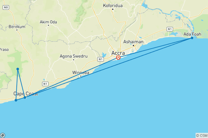 Karte von Homowo-Festival – Ghana-Reise 8 Tage Erlebnis in Accra, Cape Coast und zum kulturellen Erbe