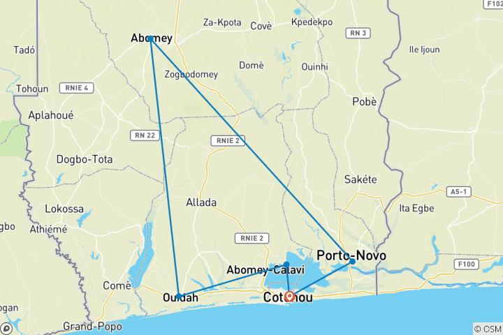 Map of Benin Voodoo Festival 2027 Tour | 7-Day Ouidah Cultural & Heritage Experience