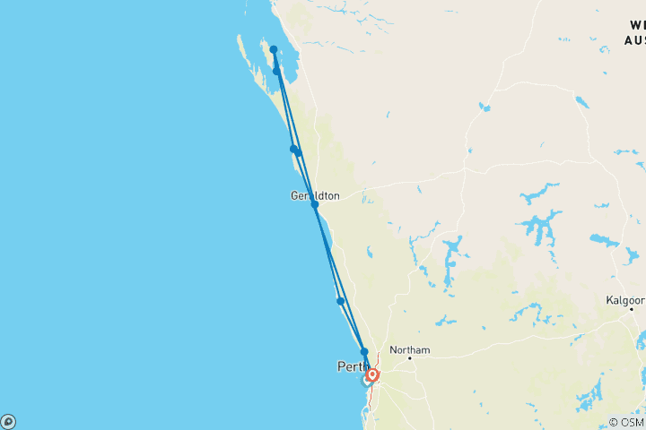 Carte du circuit Dauphins de Monkey Mia et côte ouest
