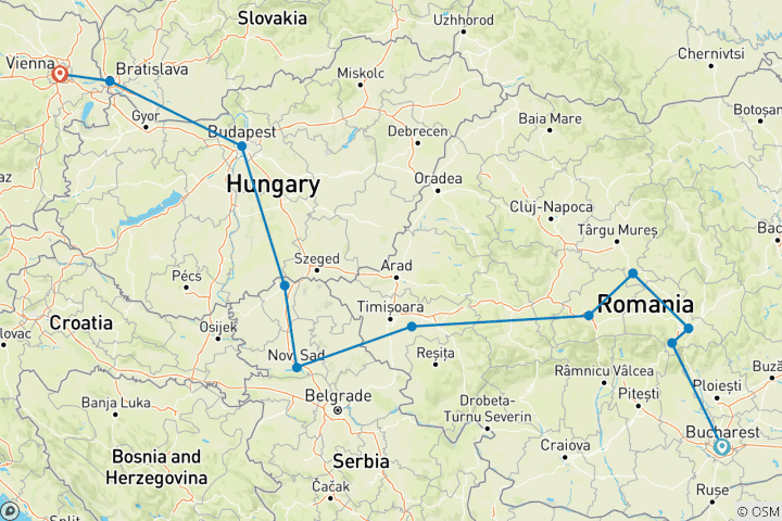 Map of From Dracula's Land to Imperial Vienna; Semi - Private Tour with Dedicated Tour Leader & Car