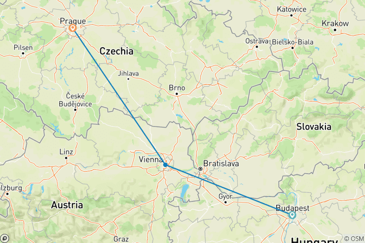 Carte du circuit Le Triangle impérial : Budapest, Vienne, Prague