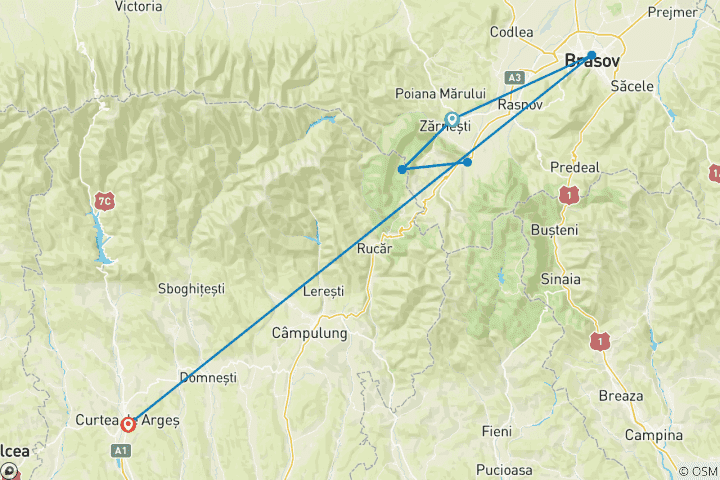 Carte du circuit Aventure en Transylvanie : ours, montagnes et le château de Dracula