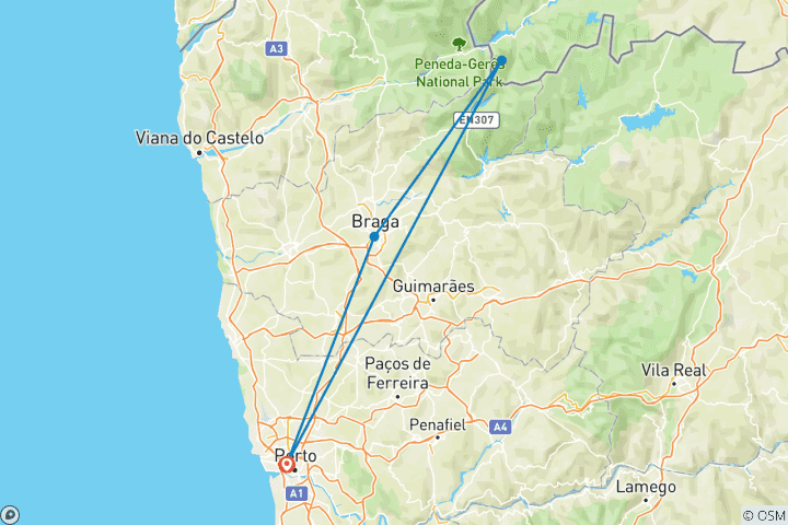 Carte du circuit Les trésors cachés du nord du Portugal : de Porto au parc national de Peneda-Gerês