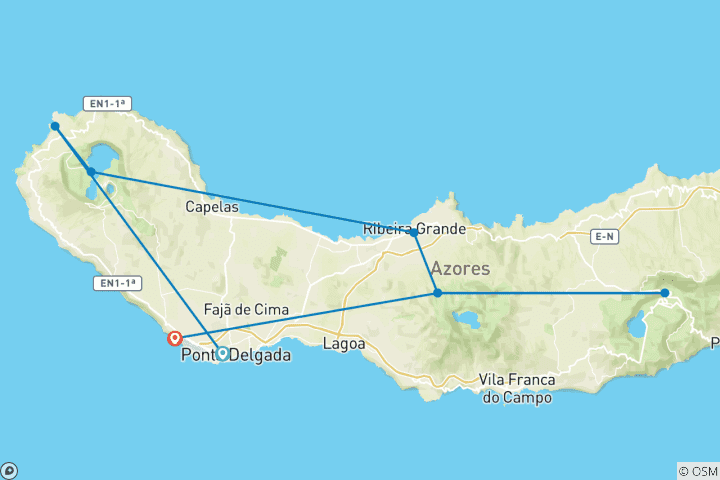 Map of Road Trip Across São Miguel, Azores