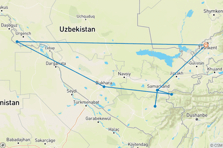 Karte von ERWEITERTE REISE NACH USBEKISTAN MIT EINEM ABSTECHER NACH TADSCHIKISTAN