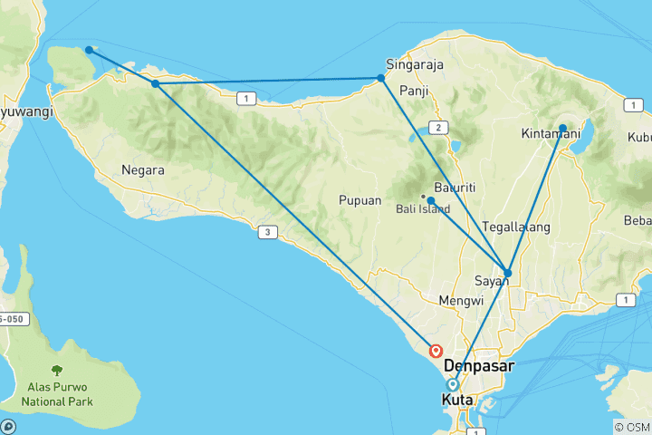 Carte du circuit Bali : culture et littoraux