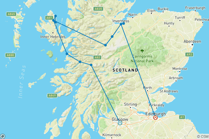 Mapa de Lo más destacado de Escocia (14 destinos)