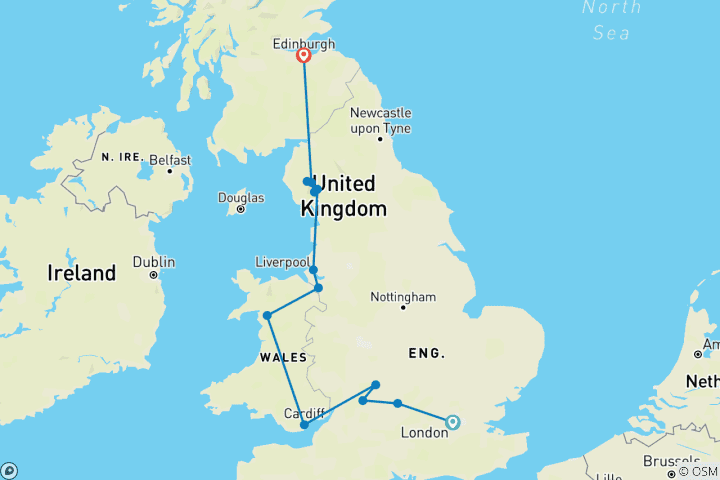 Mapa de Lo mejor de Gran Bretaña (14 destinos)