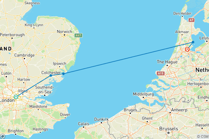 Carte du circuit Londres et Amsterdam (5 destinations)