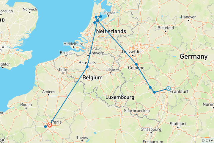 Carte du circuit De Francfort à Paris (13 destinations)