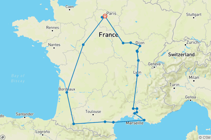 Carte du circuit La France romantique