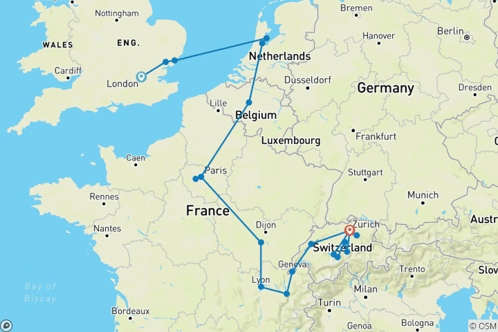 Map of Trekking Through the Continent (22 destinations)