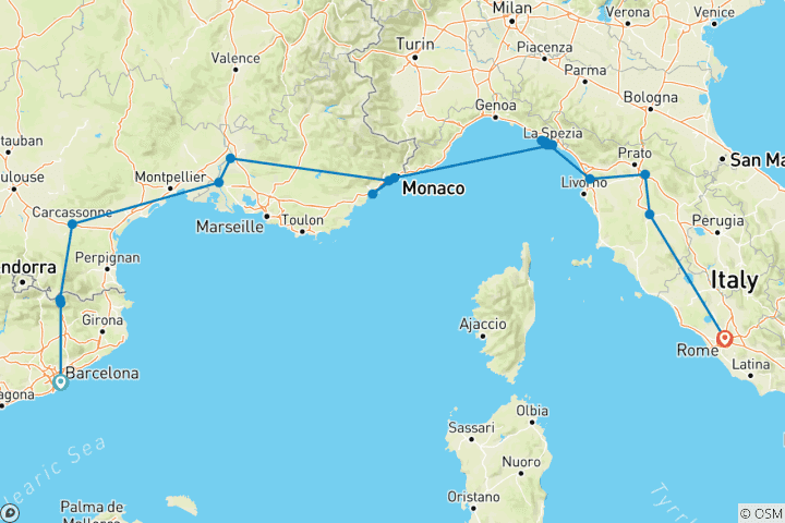 Carte du circuit Barcelone à Rome