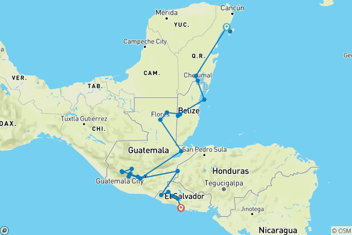 Carte du circuit La route des Mayas