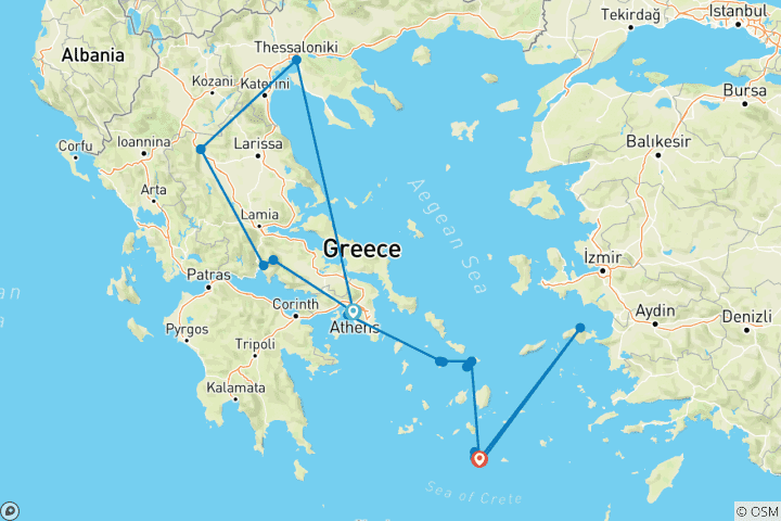 Carte du circuit Le meilleur de la Grèce (d'Athènes à Santorin)