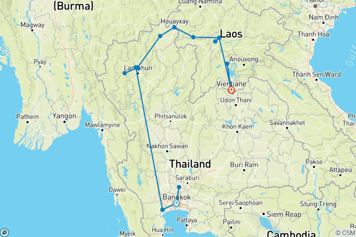 Carte du circuit Aperçu de la Thaïlande – Petit groupe (Petits groupes, avec le Laos)