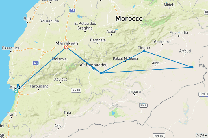Map of 10 Days in Morocco: From the Atlantic to the Sahara